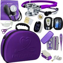 Kit Maleta Enfermagem Aparelho de Pressão Estetoscópio Aneroide Medidor de Glicose Completo Incoterm