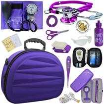 Kit Maleta Enfermagem Aparelho de Pressão Estetoscópio Aneroide Medidor de Glicose Enfermagem Estagio