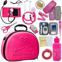 Kit Maleta Enfermagem Aparelho de Pressão Estetoscópio Aneroide Medidor de Glicose Pa Med