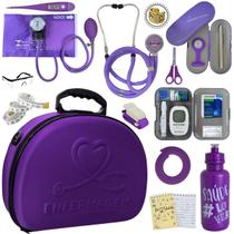 Kit Maleta Enfermagem Aparelho de Pressão Estetoscópio Aneroide Medidor de Glicose Premium