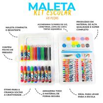 Kit Maleta Escolar Infantil 68 Peças Hero Squad Canetinhas Lápis de Cor Apontador Giz Tinta Régua Pincel Clips Borracha