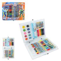 Kit Maleta Escolar Pintura 98 Peças Canetinhas Lápis de Cor