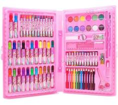 Kit Maleta Escolar Princesa Com 86 pçs Canetinhas Coloridas (Rosa) - Toy King