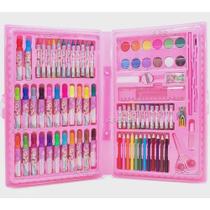 Kit Maleta Escolar Princesa Com 86 pçs Canetinhas Coloridas (Rosa)