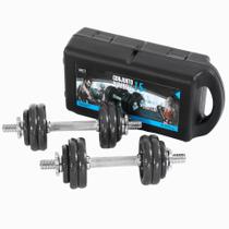 Kit Maleta Halteres Completa 15Kg Barra Anilha Dumbbell WCT