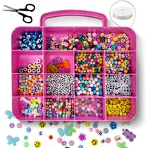 Kit Maleta Infantil Com Miçangas Letras Contas Entremeios Emborrachados Para Fazer Pulseira Montar Colar Aprox. 1500pçs