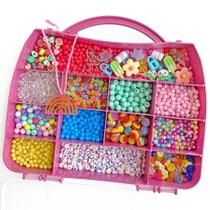 Kit Maleta Infantil Miçangas Para Montar Pulseiras Com 1400 Peças
