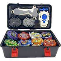 Kit maleta kit beyblade burst maleta com 8 beyblades + 3 super lançadores + 1 grip + adesivos