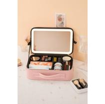 Kit Maleta Maquiagem com Espelho de Led paleta profissional manicure
