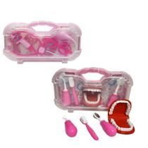 Kit Maleta Médico e Maleta Dentista Infantil Didático Rosa Kit Maleta Médico e Maleta Dentista Infantil Didático Rosa