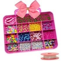 Kit Maleta Miçanga Infantil Menina Brinquedo Rosa 2400 Peças Pulseira Fashion Brinquedo Micangas Missangas Completo Fazer Pulseira Coloridas Letras