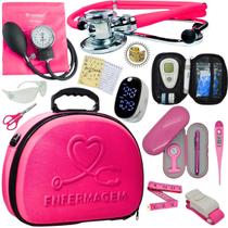 Kit Maleta Nova Aparelho de Pressão Aneroide Esteto Esfigmomanometro Medidor de Glicose Completo