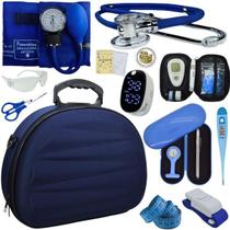 Kit Maleta Nova Aparelho de Pressão Aneroide Esteto Esfigmomanometro Medidor de Glicose Completo Premium