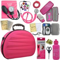 Kit Maleta Nova Aparelho de Pressão Aneroide Esteto Esfigmomanometro Medidor de Glicose Pa Med