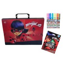 Kit Maleta Ofício Com Alça 36x26cm e 12 Canetas Miraculous