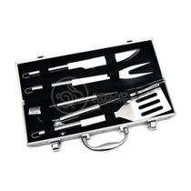 Kit Maleta Para Churrasco Steak Gourmet Jogo com 4 Peças Em Aço Inox Espátula Faca Garfo Pegador