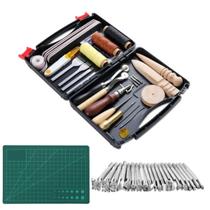 Kit Maleta Para Costura Couro Groove 50 Peças De Artesanato Preto