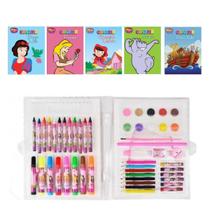 Kit Maleta Pintura de 51 Peças C/ 05 Mini Livros P/ Colorir Com História