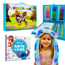 Kit Maleta Pintura Touca Pelúcia Com Led E Livro De Colorir Desenhos Personagem Lilo Stitch Infantil - Arte e Cor