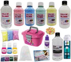 Kit Maleta Slime Completa - Colas Coloridas Perolas de Isopores Neve Corantes