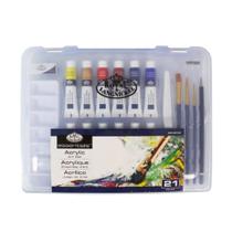 Kit Maleta Transparente Tinta Acrilica Royal C/21 Pçs