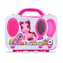 Kit Maleta Unicórnio 5 Peças Infantil com Boneco Vinil Acessórios