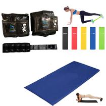 Kit Malhação Em Casa Caneleira 1kg Colchonete 5 Mini Band Kit Malhação Em Casa Caneleira 1kg Colchonete 5 Mini Band