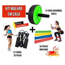 Kit Malhar em Casa 1 Roda Abdominal + 5 Mini Band + 1 Corda