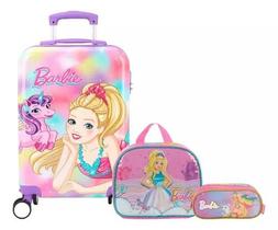 Kit Malinha Mala Escolar Rígida 4 Rodinhas 360 Barbie Fada