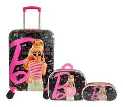 Kit Malinha Mala Escolar Viagem Bordo 4 Rodinhas 360º Barbie