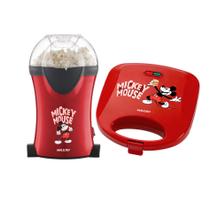 Kit mallory - pipoqueira mickey mouse 1200w vermelha 220v + sanduicheira mickey funny plates 220v