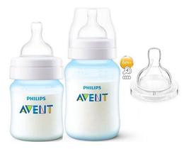 Kit Mamadeira Avent 125/260ml Anti-colic Azul + Bico N.4