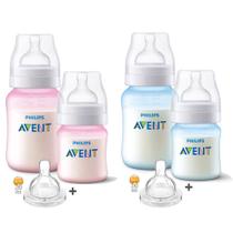 Kit Mamadeira Avent Bebê 125/260 Ml + Bico N4 Rosa Ou Azul