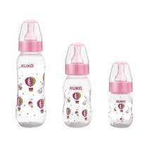 Kit Mamadeira Bico Silicone Colorido 70/160/250ml Rosa Kuka