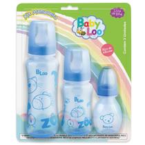 Kit Mamadeira Color Baby Loo Bico Reto Silicone Redondo - Azul e Rosa