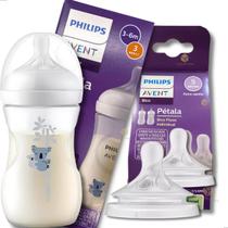 Kit Mamadeira Decorada Philips Avent Pétala 260Ml Bico Nº3 Fluxo Médio e 2 Bicos Nº5 Extra rápido Kit Mamadeira Decorada Philips Avent Pétala 260Ml Bico Nº3 Fluxo Médio e 2 Bicos Nº5 Extra rápido