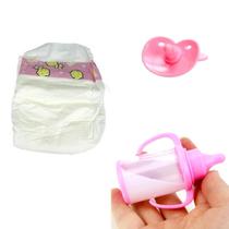 Kit Mamadeira Mágica com Leite Artificial Chupeta e Fralda Acessórios Boneca Brinquedo