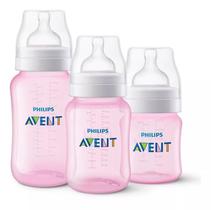 Kit Mamadeiras Classic Anticólica 125/260/330ml Avent Rosa