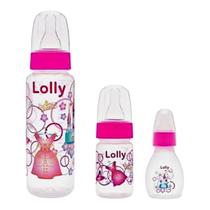 Kit Mamadeiras Lolly 3 Unidades Azul e Rosa 003470 (240ml, 80ml, 50ml)