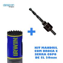 Kit Mandril Broca e Serra Copo 5L 29mm Mandril Para 14-30mm