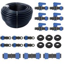 Kit Mangueira 100M 16mm Irrigação + Registro, Chula, Fim de Linha, Emenda - Irrigação Completa e Fácil Instalação Kit Mangueira 100M 16mm Irrigação + Registro, Chula, Fim de Linha, Emenda - Irrigação Completa e Fácil Instalação
