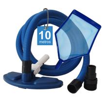 Kit Mangueira 10M + Aspirador + Peneira- Universal - Reduz em ate 60% consumo da agua na aspiração - sos da piscina