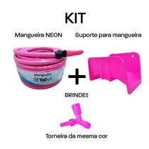 Kit Mangueira 10m Trançada Neon 1/2"" X 2,00mm + Suporte + Torneira (Rosa)