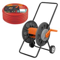 Kit Mangueira Antitorção De Jardim 1/2 25m Com Suporte Enrolador Móvel Tramontina