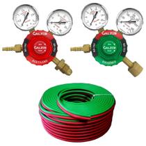Kit - Mangueira Dupla Para Maçarico Oxigênio Acetileno GLP - 5/16 - 10 metros + Reguladores - RO-200 + RG-200