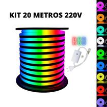 KIT Mangueira Fita LED Neon Flex RGB 20 Metros + Rabicho 8 Efeitos 220V