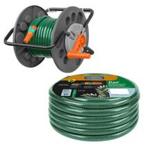 Kit Mangueira Flex 25M Verde Com Suporte Enrolador Mangueira