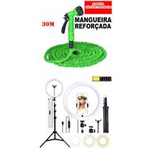 Kit Mangueira Mágica Flexível e Retrátil pode chegar de 7m até aproximadamente 30 metros expansível + Ring Light Led Iluminador 26cm Completo 2,1m imprdivel