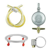 Kit mangueira, registro e 2 abraçadeiras, suporte de Gás GLP 13kg para Fogão