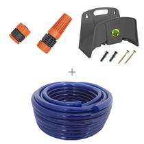 Kit mangueira siliconada 30m para jardim azul com esguicho e engate rosqueavel e suporte tramontina Kit mangueira siliconada 30m para jardim azul com esguicho e engate rosqueavel e suporte tramontina